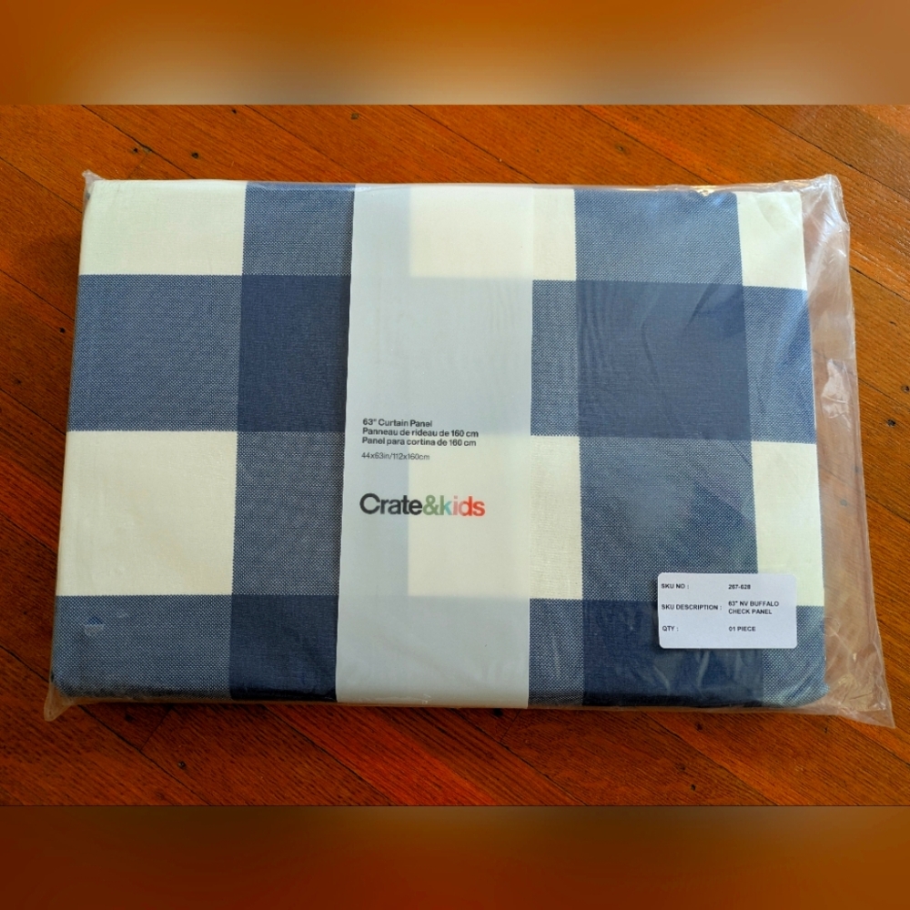 Crate & Barrel Kids - Navy Blue and White Checkered Curtain Panel - 63" - New!